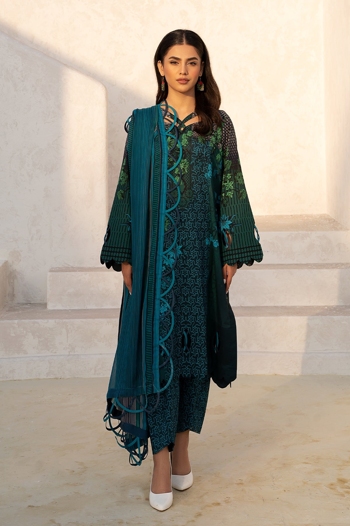 3-PC Unstitched Printed Lawn Shirt with Chiffon Dupatta and Trouser CP4-15