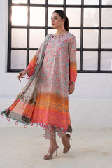 3-PC Unstitched Printed Lawn Shirt with Chiffon Dupatta and Trouser CP4-12
