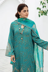 3-PC Unstitched Printed Lawn Shirt with Embroidered Chiffon Dupatta and Trouser CRB4-07