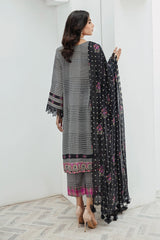 3-PC Unstitched Printed Lawn Shirt with Embroidered Chiffon Dupatta and Trouser CRB4-06