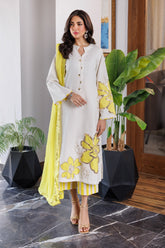 3-PC Embroidered Cotton Shirt with Chiffon Dupatta and Trouser ED-4-031