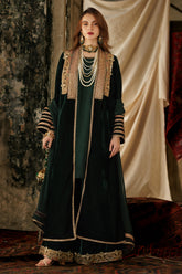 3-PC Embroidered Velvet Gown with Embroidered Chiffon Dupatta and Trouser VVT4-011