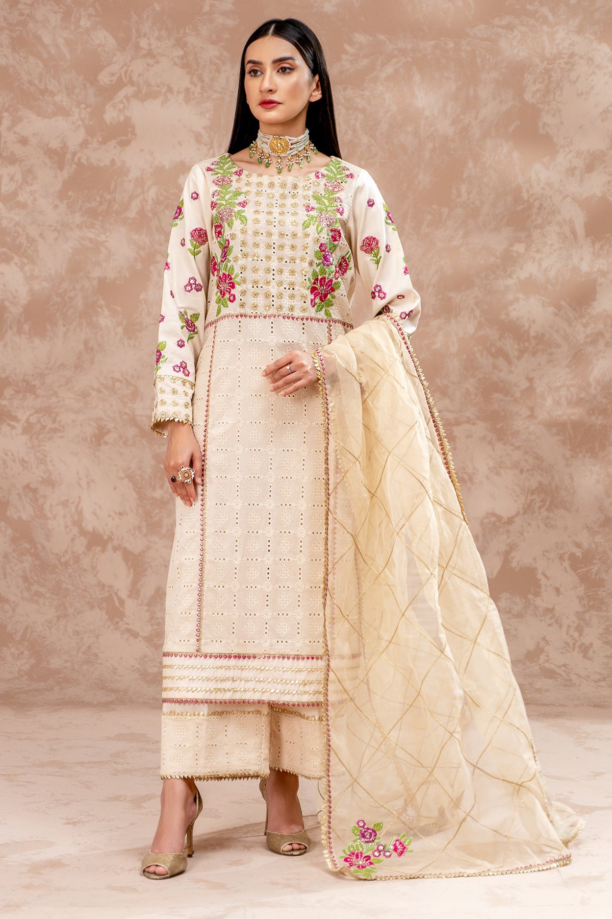 3-PC Embroidered Lawn Shirt with Organza Dupatta and Trouser CNP-4-026