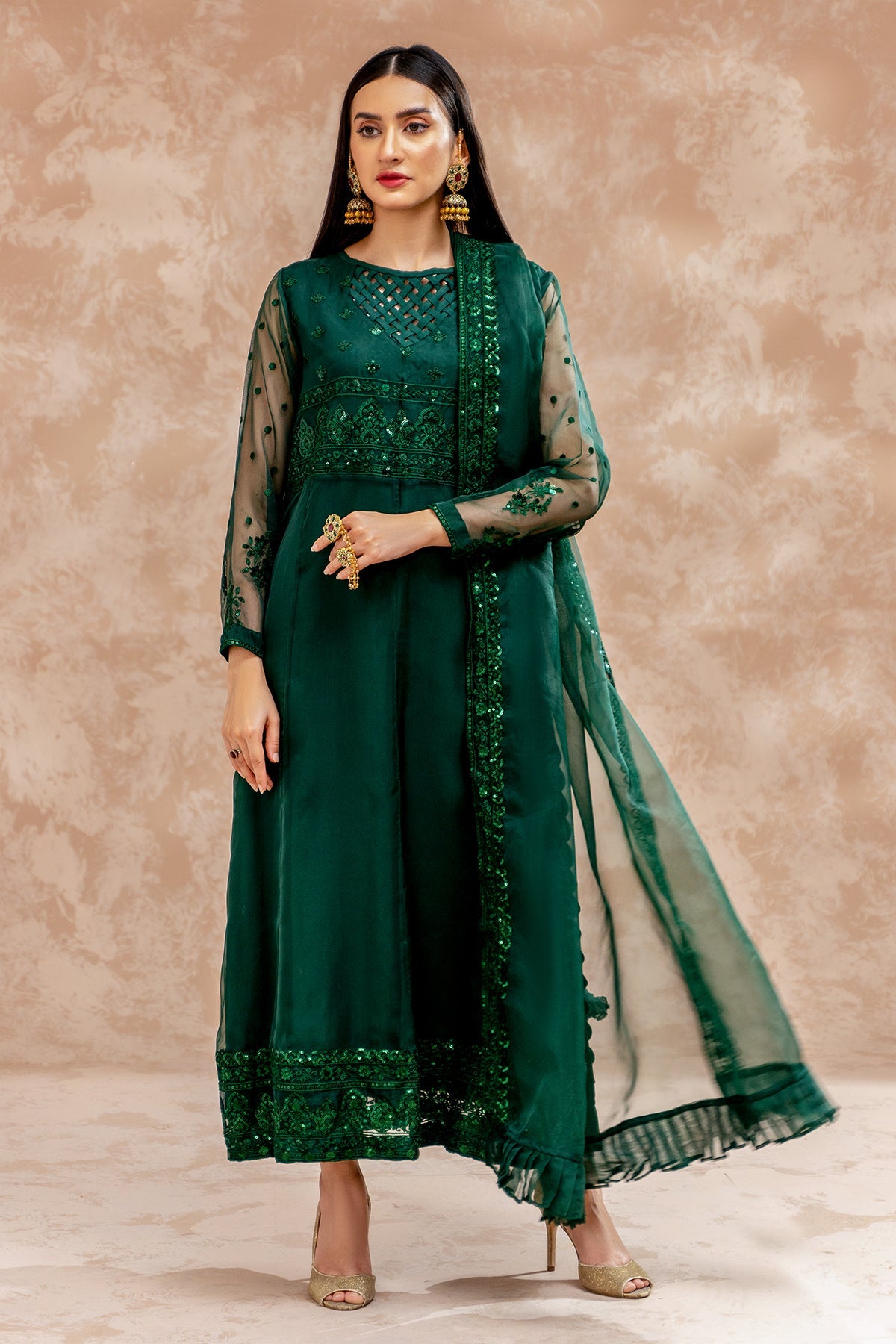 3-PC Embroidered Organza Shirt with Organza Dupatta and Trouser CMA-3-052