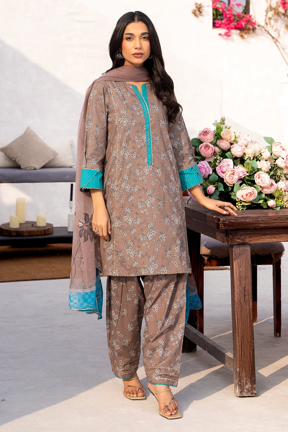 3-PC Printed Cotton Shirt with Chiffon Dupatta and Trouser CPM-4-020