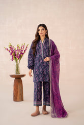 3-PC Unstitched Printed Lawn Shirt with Fancy Zari Dupatta and Trouser CPS3-42
