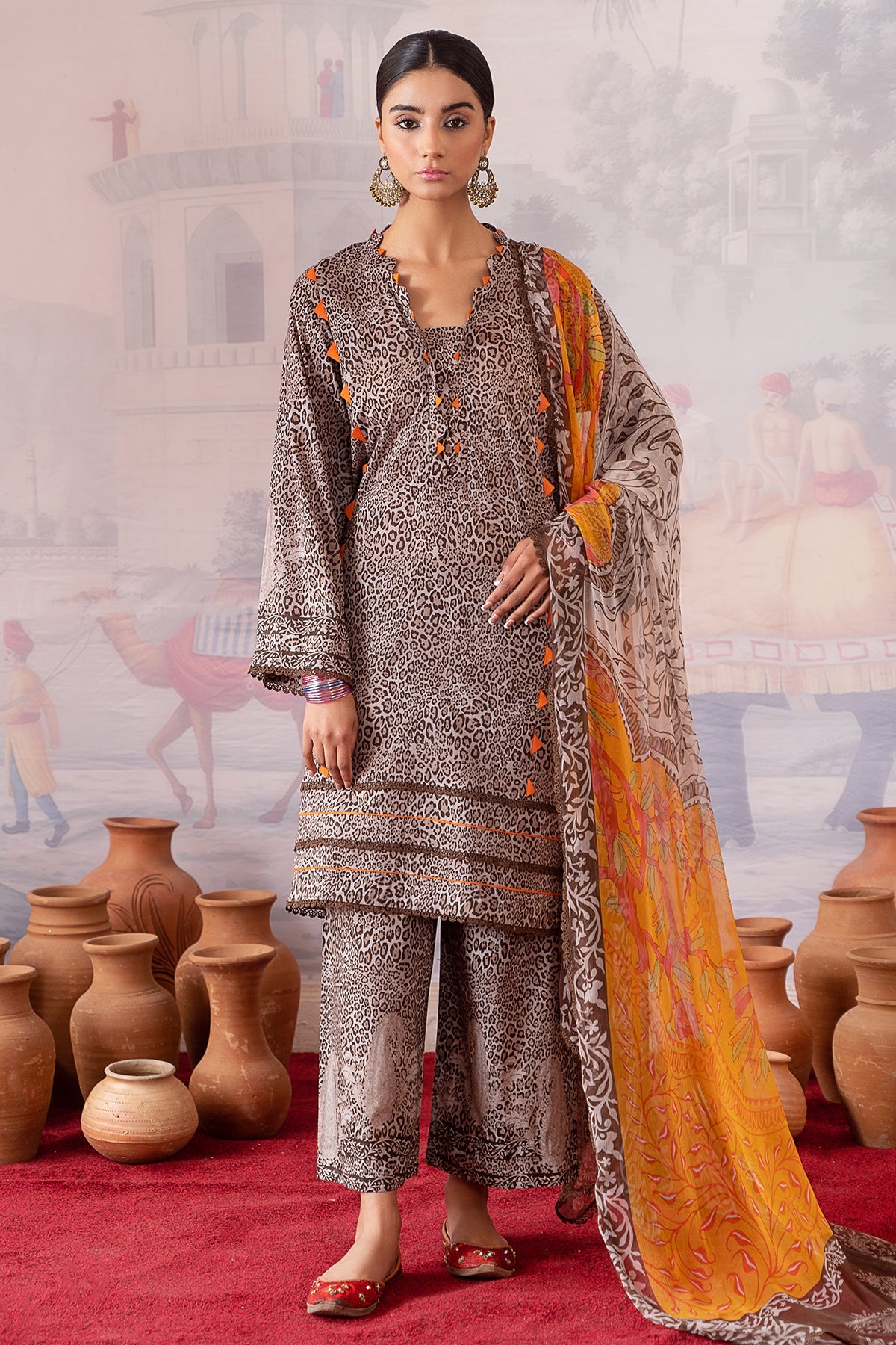3-PC Embroidered Lawn Shirt Chiffon Dupatta and Trouser with CPM-4-01