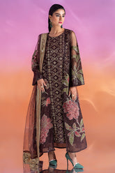4-PC Embroidered Gown with Raw-Silk Shirt, Net Dupatta and Trouser STM-4-204