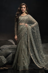 3-PC Embroidered Net Saree STM-5-04