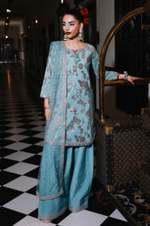 3-PC Embroidered Raw-Silk Suit CMA-5-111 Ferozi