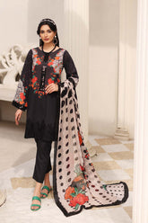 3 Pc Unstitched Embroidered Lawn With Chiffon Dupatta CEL23-13