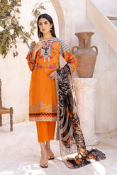 3-Pc Charizma Unstitched Embroidered Lawn Shirt With Embroidered Chiffon Dupatta AN23-24A