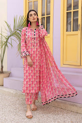 3-PC Digital Lawn Long Shirt with Trouser and Chiffon Dupatta CPM23-50 A