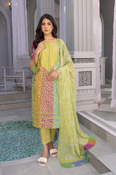3-PC Unstitched Printed Lawn Shirt with Chiffon Dupatta and Trouser CP4-025