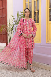 3-PC Digital Lawn Short Shirt with Trouser and Chiffon Dupatta CPM23-50 B