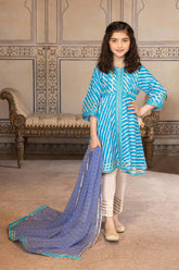 3-Pc Plain Lawn Frock With Plain Lawn Trouser and Chiffon Printed Dupatta CKP23-13