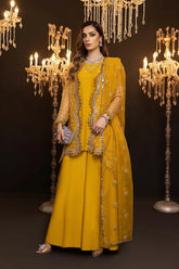 4-Pc Embroidered Long Tail Gown With Raw Silk Qlot Trouser and Organza Dupatta CMA22-88