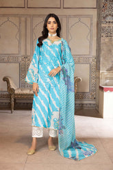 3-Pc Lawn Long Shirt With Lawn Printed Trouser and Chiffon Dupatta EDP23-11