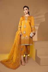 3-PC Embroidered Shirt With Scallop Dupatta and Screen Print Trouser STM23-05