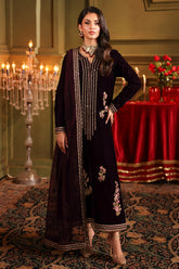 3-PC Embroidered Velvet Shirt with Embroidered Chiffon Dupatta and Trouser VVT-5-18
