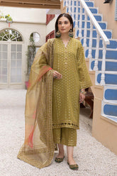 3-Pc Cotton Broshia Shirt With Cotton Trouser and Cotton Net Printed Dupatta CPM23-28