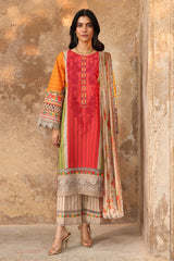 3-PC Embroidered Lawn Shirt with Embroidered Chiffon Dupatta and Trouser BAS5-03