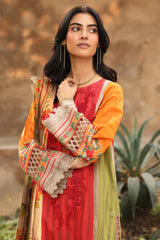 3-PC Embroidered Lawn Shirt with Embroidered Chiffon Dupatta and Trouser BAS5-03