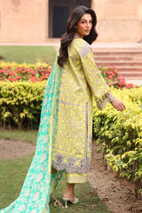 3-PC Embroidered Lawn Shirt with Embroidered Chiffon Dupatta and Trouser DSRB4-03