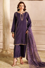 3-PC Embroidered Raw-Silk Shirt with Embroidered Organza Dupatta and Trouser CMA-4-082