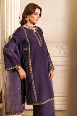 3-PC Embroidered Raw-Silk Shirt with Embroidered Organza Dupatta and Trouser CMA-4-082