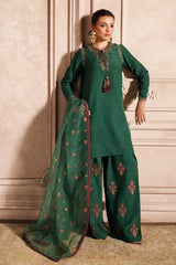 3-PC Embroidered Raw-Silk Shirt with Embroidered Organza Dupatta and Trouser CMA-4-077