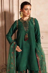 3-PC Embroidered Raw-Silk Shirt with Embroidered Organza Dupatta and Trouser CMA-4-077