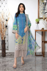 3-PC Unstitched Embroibered Lawn Suit with Embroidered Chiffon Dupatta CCS4-24 (Copy)