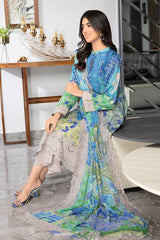 3-PC Unstitched Embroibered Lawn Suit with Embroidered Chiffon Dupatta CCH4-01