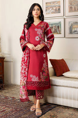 3-PC Unstitched Embroidered Lawn Shirt with Embroidered Chiffon Dupatta and Trouser CRN4-14