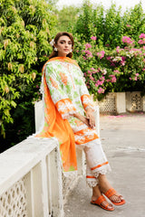 3-PC Unstitched Embroidered Lawn Shirt with Embroidered Voil Dupatta and Trouser CRN4-27