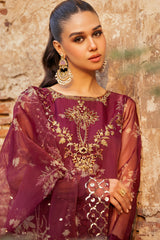 3-PC embroidered Organza shirt with Organza Dupatta and Raw Silk Trouser CMA-4-095