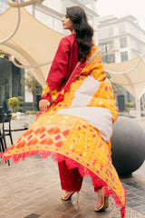 3-PC Embroidered Lawn Shirt with Embroidered Chiffon Dupatta and Trouser CIN5-02