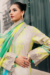 3-PC Embroidered Lawn Shirt with Embroidered Chiffon Dupatta and Trouser DSRB4-02