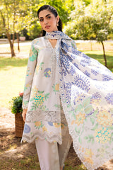 3-PC Unstitched Embroidered Lawn Shirt with Embroidered Lawn Dupatta and Trouser CRN4-03