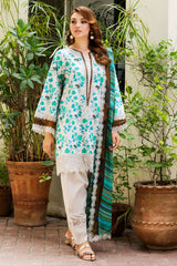 3-PC Unstitched Embroidered Lawn Shirt with Embroidered Voil Dupatta and Trouser CRN4-21