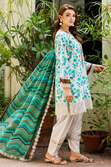 3-PC Unstitched Embroidered Lawn Shirt with Embroidered Voil Dupatta and Trouser CRN4-21