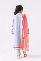 3-Pc Embroidered Shirt with Cotton Trouser & Net Dupatta CKP21-23-S