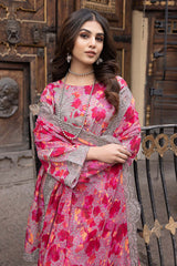 3-Pc Unstitched Printed Embroidered Lawn Suit With Embroidered Chiffon Dupatta CRB23-04