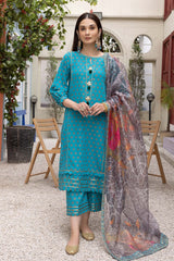 3-Pc Cotton Broshia Shirt With Cotton Trouser and Cotton Net Printed Dupatta CPM23-26