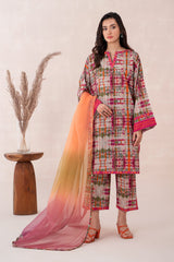 3-PC Unstitched Printed Lawn Shirt with Organza Dupatta and Trouser CPS3-11