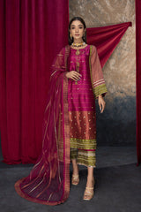 3-Pc Zari Net Shirt With Poly Net Dupatta and Raw Silk Trouser CMA23-10