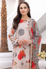 3-Pc Unstitched Printed Embroidered Lawn Suit With Embroidered Chiffon Dupatta CRB23-12