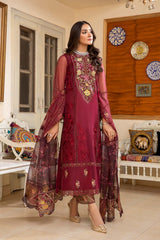 3-Pc Emroidered Long Shirt With Net Duppata and Raw Silk Qlot Trouser CMA22-60