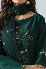 3-PC Embroidered Silk Shirt with Embroidered Net Dupatta and Trouser CMA-3-224